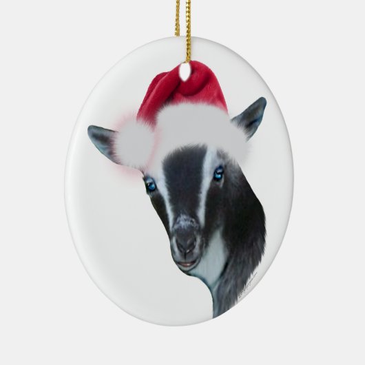 Nigerian Dwarf Goat Santa Hat kerstversiering Keramisch Ornament (Rechts)