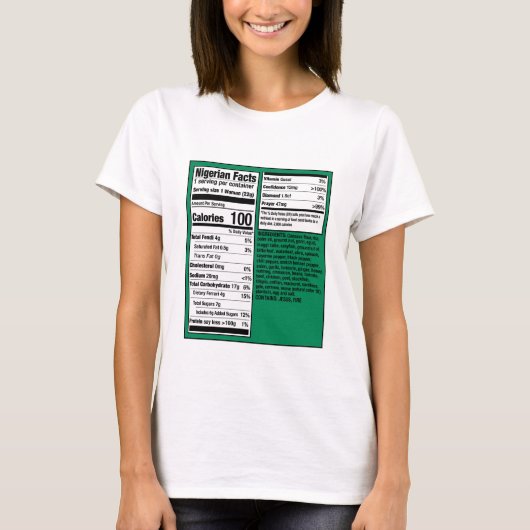 Nigerian Woman Nutritional Facts Shirt (Voorkant)