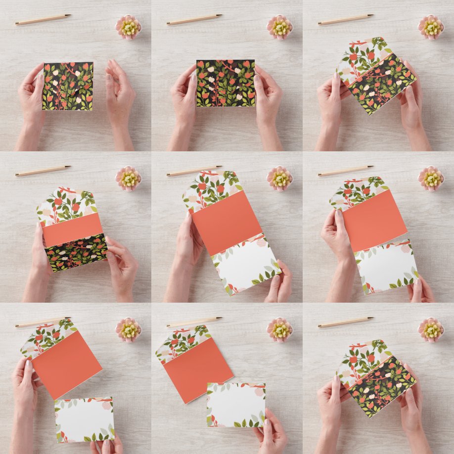 Night Apple Tree Orchard Floral Garden Pattern All In One Uitnodiging