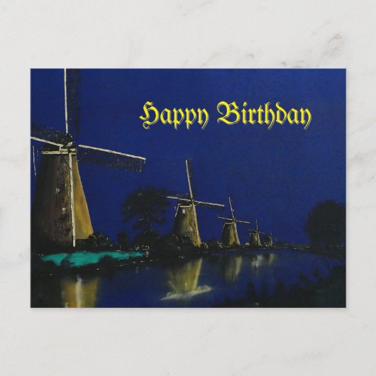 Night at Kinderdijk Briefkaart (Voorkant)