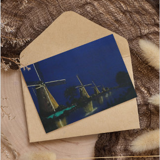 Night at Kinderdijk Folie Feestdagen Briefkaart