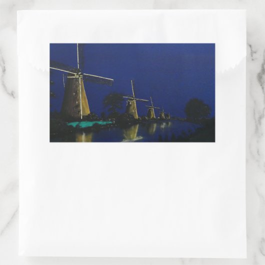 Night at Kinderdijk Rechthoekige Sticker (Tas)