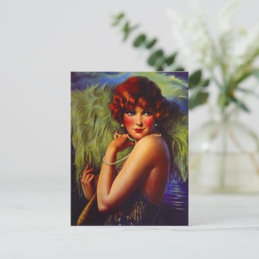 Night At The Beach Flapper Girl & Plumes Postcard Briefkaart (Staand voorkant)