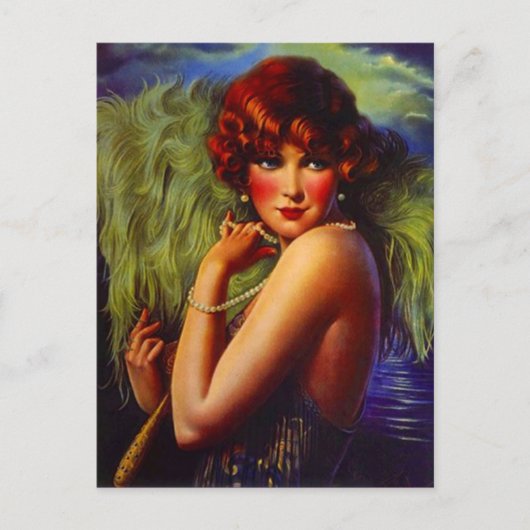 Night At The Beach Flapper Girl & Plumes Postcard Briefkaart (Voorkant)