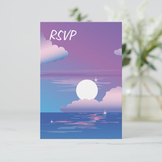 Night Beach RSVP bruiloft uitnodiging (Staand voorkant)