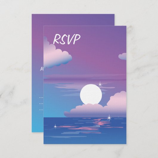 Night Beach RSVP bruiloft uitnodiging (Voorkant / Achterkant)