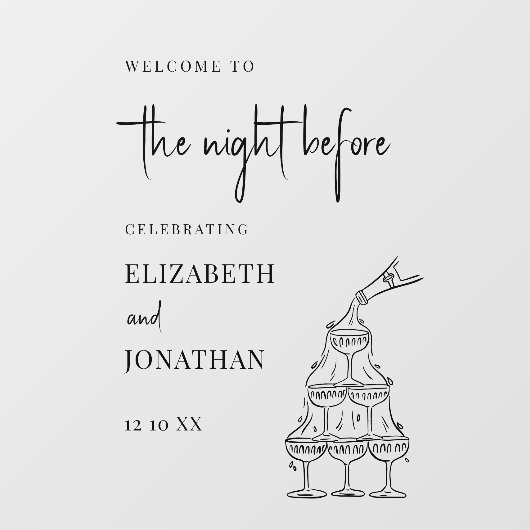 Night Before Rehearsal Dinner Mirror Welcome Sign Raamsticker (Vel)