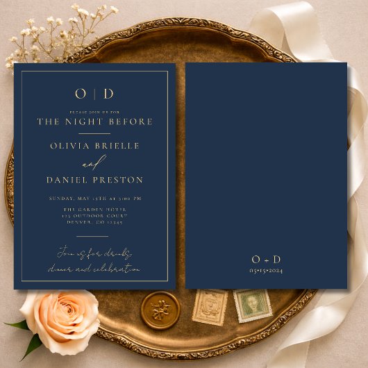 Night Before Rehearsal Dinner Navy Blue Gold Kaart