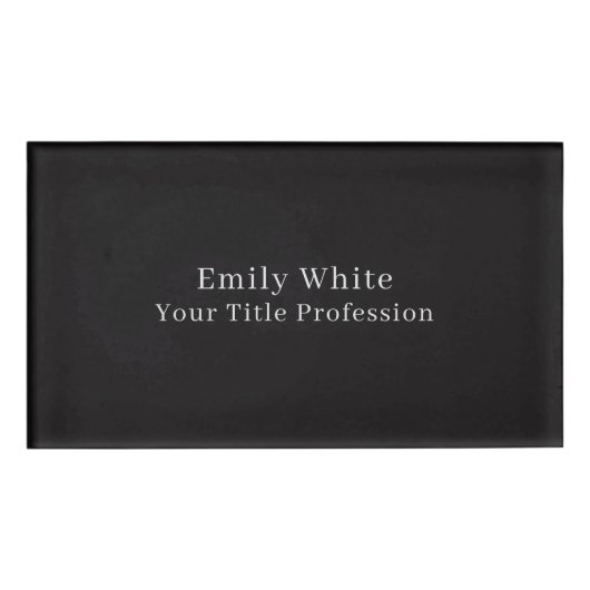 Night Black Plain Elegant Professional Modern Naambadge (Voorkant)