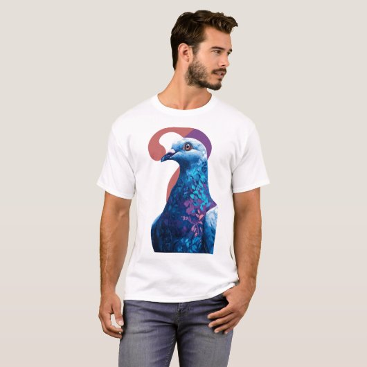 Night Bloom Pigeon – Botanical Gradient Illustrati T-shirt (Voorkant volledig)