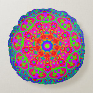 Night Blooming Flower Mandala Boho omkeerbaar Rond Kussen