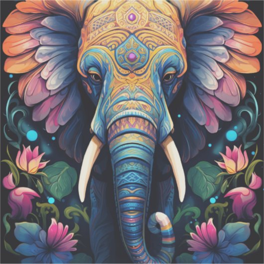 Night Blooming Mandala Elephant Sticker (Voorkant)