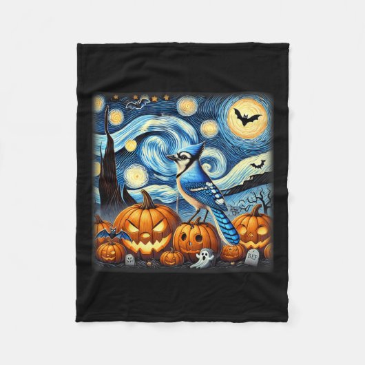 Night Blue Jay Halloween Fleece Deken (Voorkant)