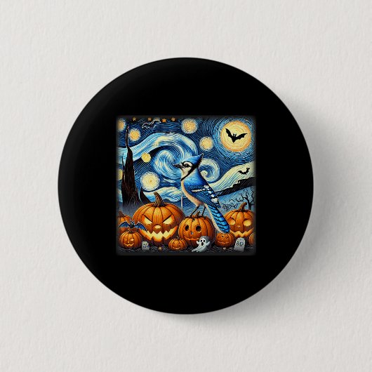 Night Blue Jay Halloween Ronde Button 5,7 Cm (Voorkant)