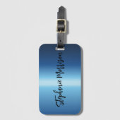 Night Blue Metallic Minimalist Chic Trendy Script Bagagelabel (Voorkant (verticaal))