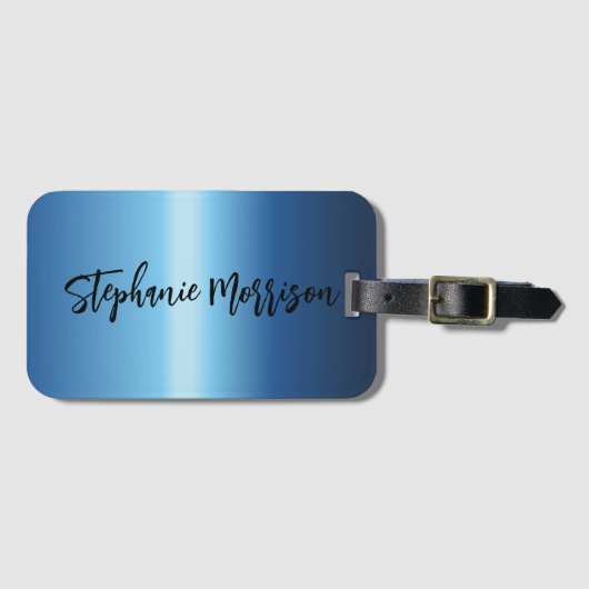 Night Blue Metallic Minimalist Chic Trendy Script Bagagelabel (Voorkant (horizontaal))