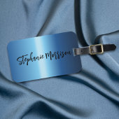Night Blue Metallic Minimalist Chic Trendy Script Bagagelabel