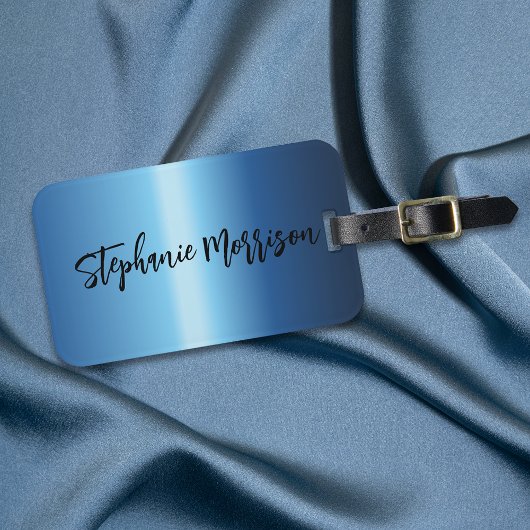 Night Blue Metallic Minimalist Chic Trendy Script Bagagelabel
