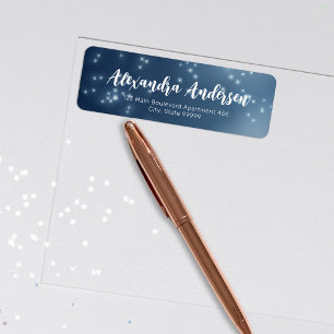 Night Blue Stylish Chic Fancy Elegant Calligrafie Etiket