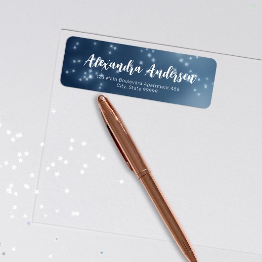 Night Blue Stylish Chic Fancy Elegant Calligrafie Etiket