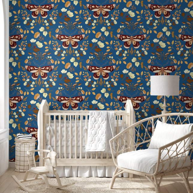 Night Butterfly Brown Moth op donkerblauw behang (Kinderen)