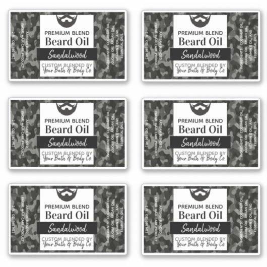 Night Camouflage Baard Olielabels met ingrediënten Sticker (Voorkant)