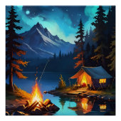 Night Campfire and Mountain View Perfect Poster (Voorkant)