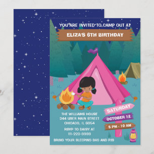 Night Camping Birthday Party African American Girl Kaart