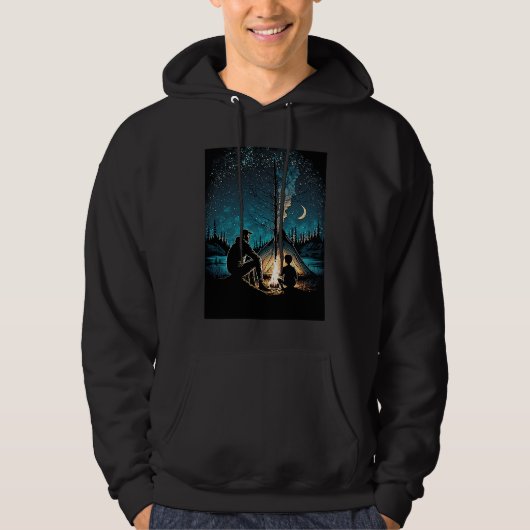 Night Camping Bonfire Bonding Father and Son Bonfi Hoodie (Voorkant)