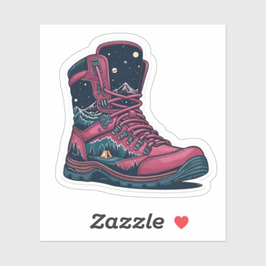 Night Camping Pink Hiking Boot Sticker | Die-Cut (Vel)
