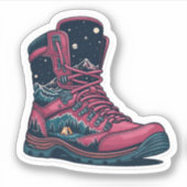 Night Camping Pink Hiking Boot Sticker | Die-Cut (Voorkant)