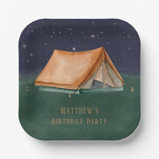 Night Campout Boy Birthday Party Papieren Bordje (Voorkant)