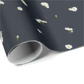Night Charcoal White Cosmos Floral Pattern Cadeaupapier (Rol Hoek)