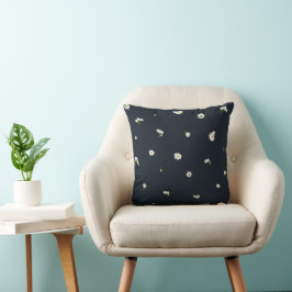 Night Charcoal White Cosmos Floral Pattern Kussen