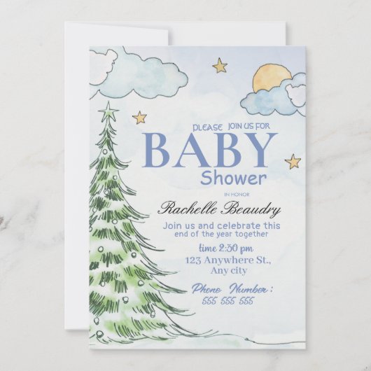 Night Christmas tree baby shower Kaart (Voorkant)