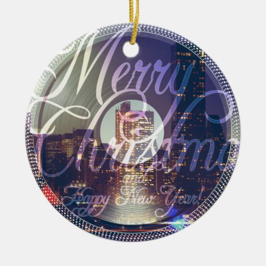 Night city on the record player keramisch ornament (Voorkant)