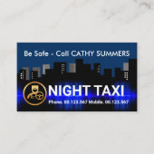 Night City Silhouette Taxi Chauffeur Visitekaartje (Voorkant)