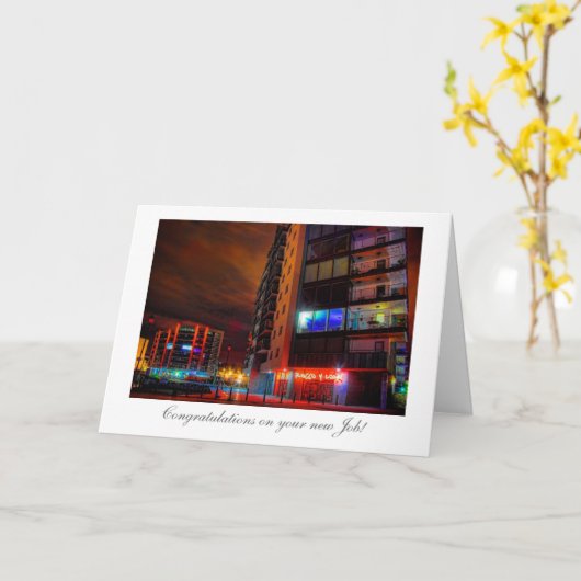 Night Cityscape - Gefeliciteerd met je nieuwe baan Kaart (Gele Bloem)