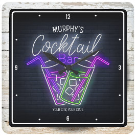Night Club Faux Neon Persoonlijke cocktail Bar Vierkante Klok