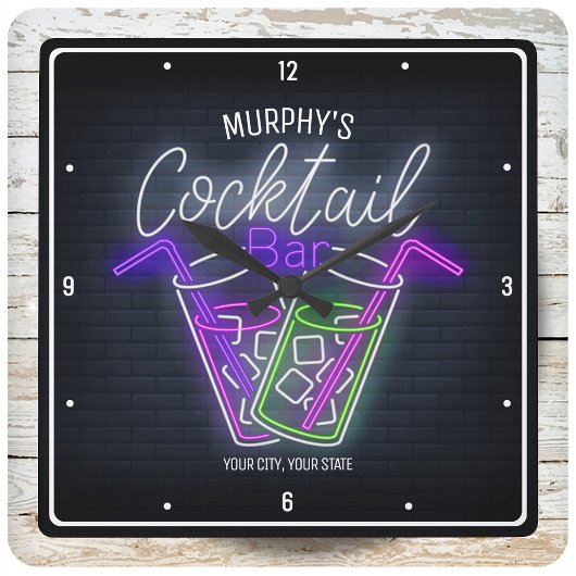 Night Club Faux Neon Persoonlijke cocktail Bar Vierkante Klok