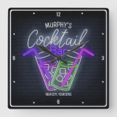 Night Club Faux Neon Persoonlijke cocktail Bar Vierkante Klok (Voorkant)