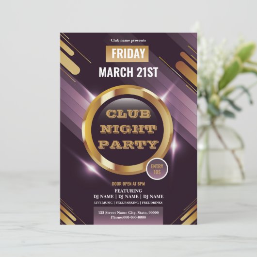 Night Club Party Invitation Template  (Staand voorkant)