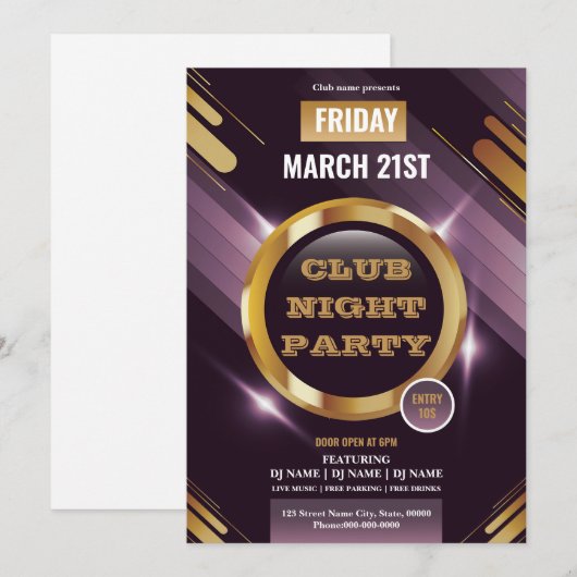 Night Club Party Invitation Template  (Voorkant / Achterkant)