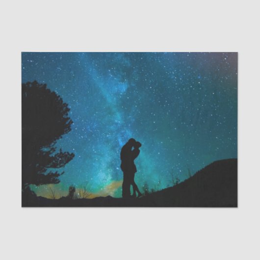 Night Couple Kissend Romantic Colorful Starry Sky Tissuepapier (Voorkant)