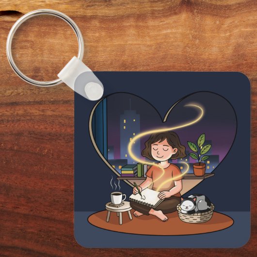 Night Creator Cozy Heart Window Art Sleutelhanger (Voorkant)