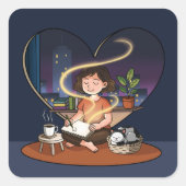 Night Creator Cozy Heart Window Art Vierkante Sticker (Voorkant)
