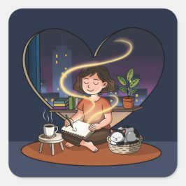 Night Creator Cozy Heart Window Art Vierkante Sticker