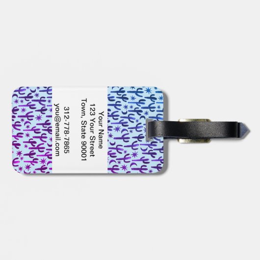 Night Desert Cacti Paars BLue Pattern Waterverf Bagagelabel (Achterkant horizontaal)