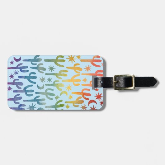 Night Desert Cacti Rainbow BLue Pattern Waterverf Bagagelabel (Voorkant horizontaal)
