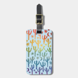 Night Desert Cacti Rainbow BLue Pattern Waterverf Bagagelabel